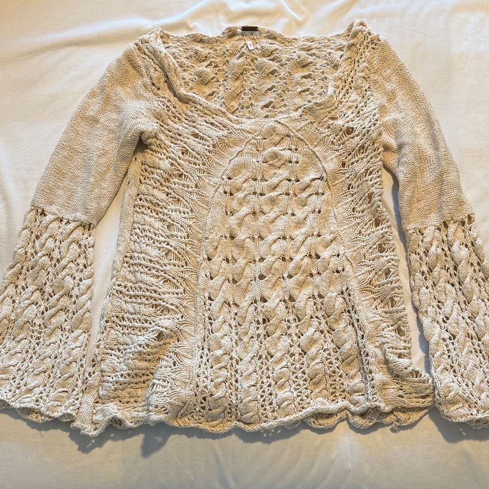 Free People Cream Lace Knit Sweater